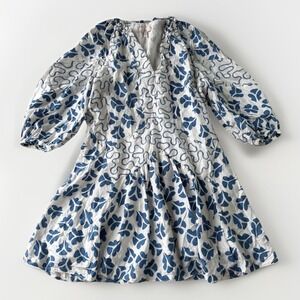 Rebecca Taylor Perla Petal Silk Dress Blue White Snow Floral Women's M $495